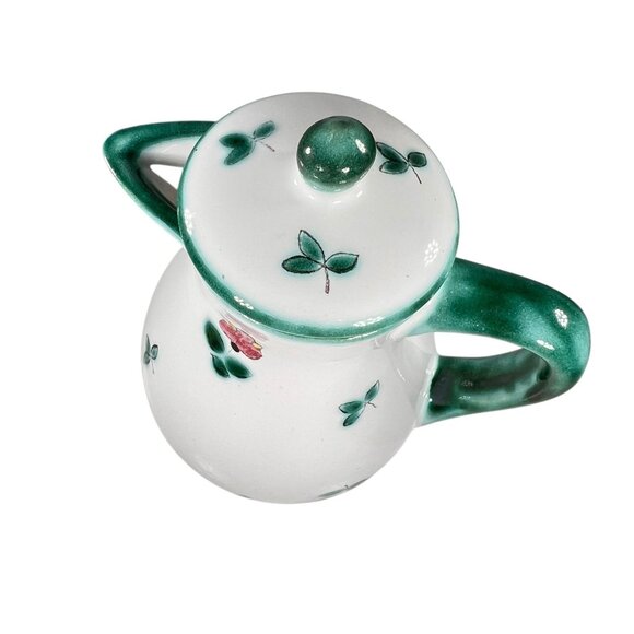 Vtg Gmundner Keramik Alpine Flowers Creamer Pitcher with Lid Hand Painted Green - Picture 6 of 15
